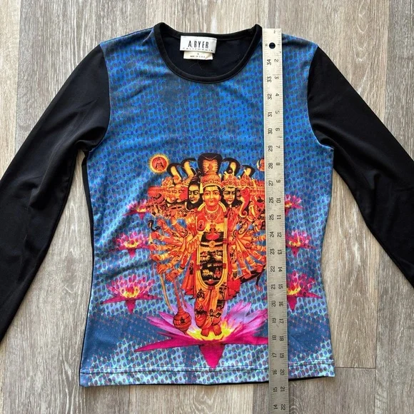 Vintage 90s Y2K A Byer Hindu Krishna Colorful Abstract Long Sleeve Top Size S - Picture 10 of 10
